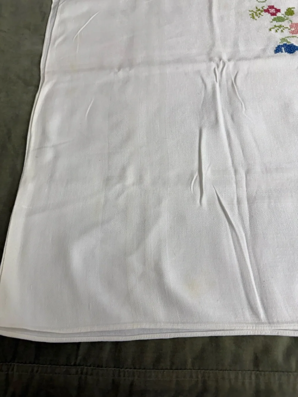 Embroidered Floral Linen Tablecloth - White with Pastel Flowers  OSK